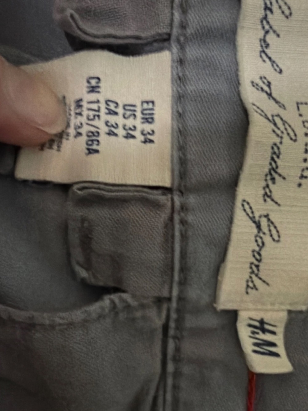 H&M L.O.G.G. Men's Gray Casual Pants Cotton Twill Regular Straight Leg Solid 34